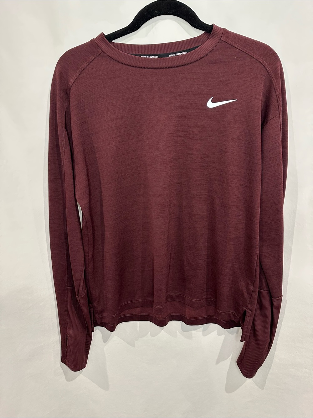 Nike Women's Maroon Long-Sleeve Crew Sweatshirt with White Swoosh